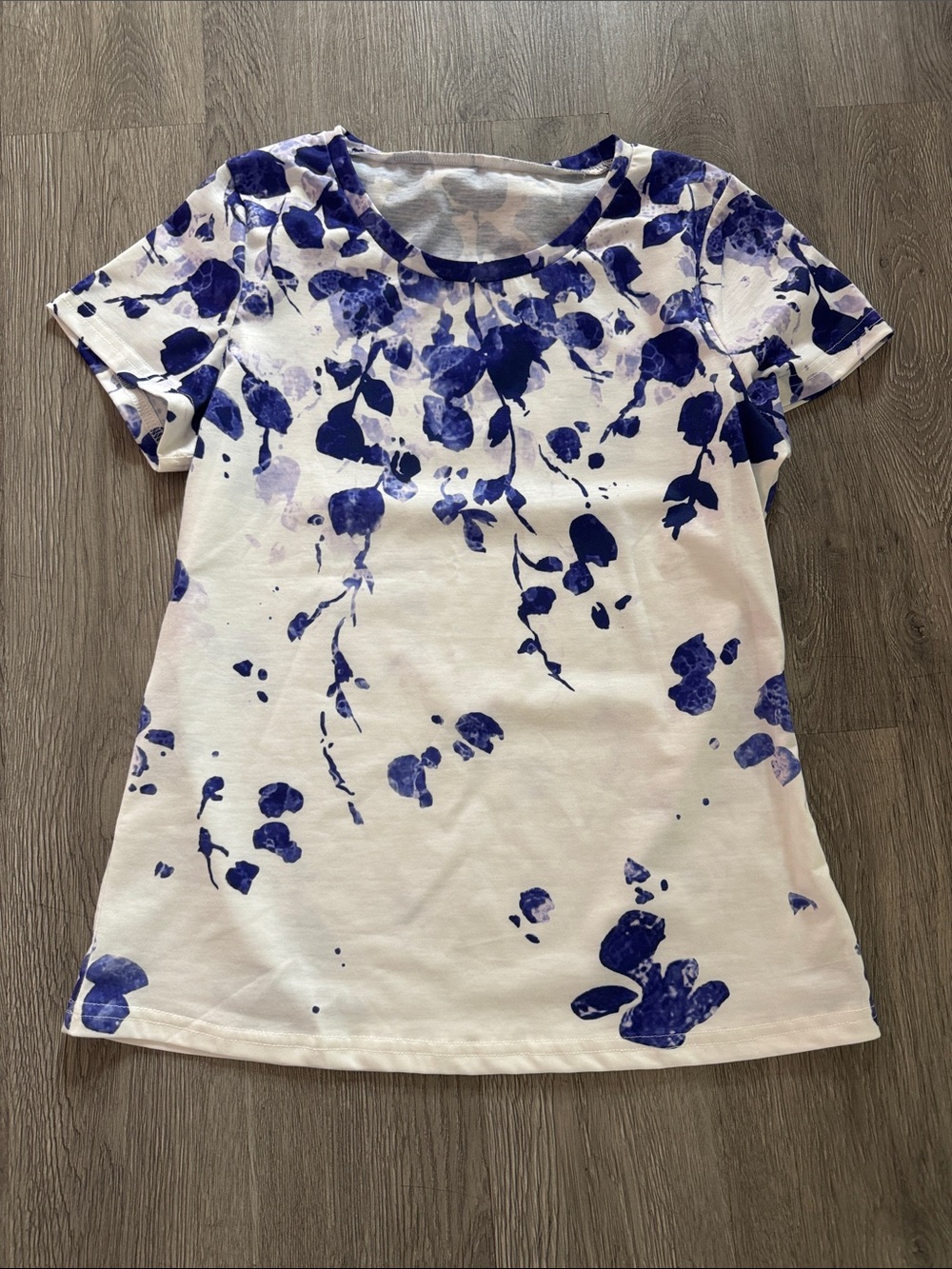 Women's White Short-Sleeve Tee with Purple Floral Print